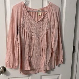 Faded Glory Light Pink Long Sleeve Blouse Size Large